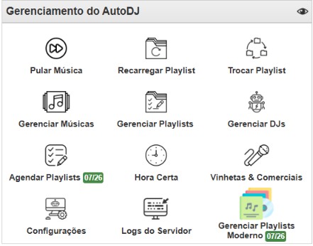 Visão geral do painel VoxStream da Web Rádio